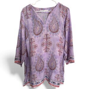 Violet + Claire Purple Paisley Georgette Popover Blouse top tunic Size 2X